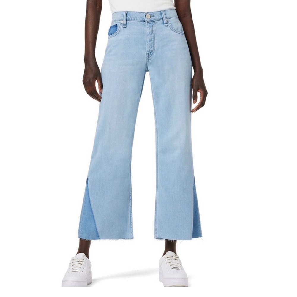Hudson Rosie High-Rise Wide Leg Jeans Blue Spring Two-Tone Raw Hem Size 31